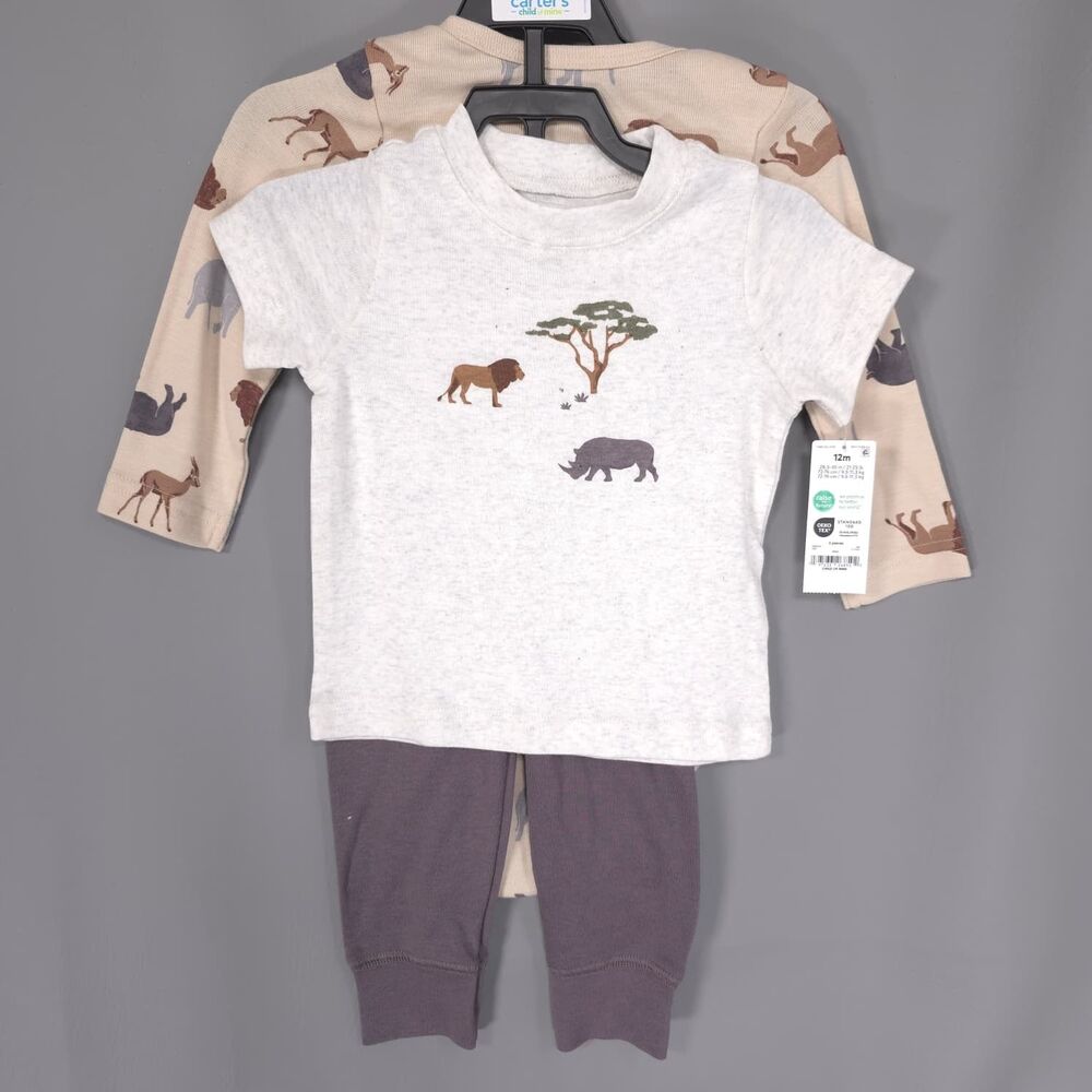 CARTER'S Baby Boy New 12M 3pc Outfit Set Bodysuit Shirt Pants Safari Animal